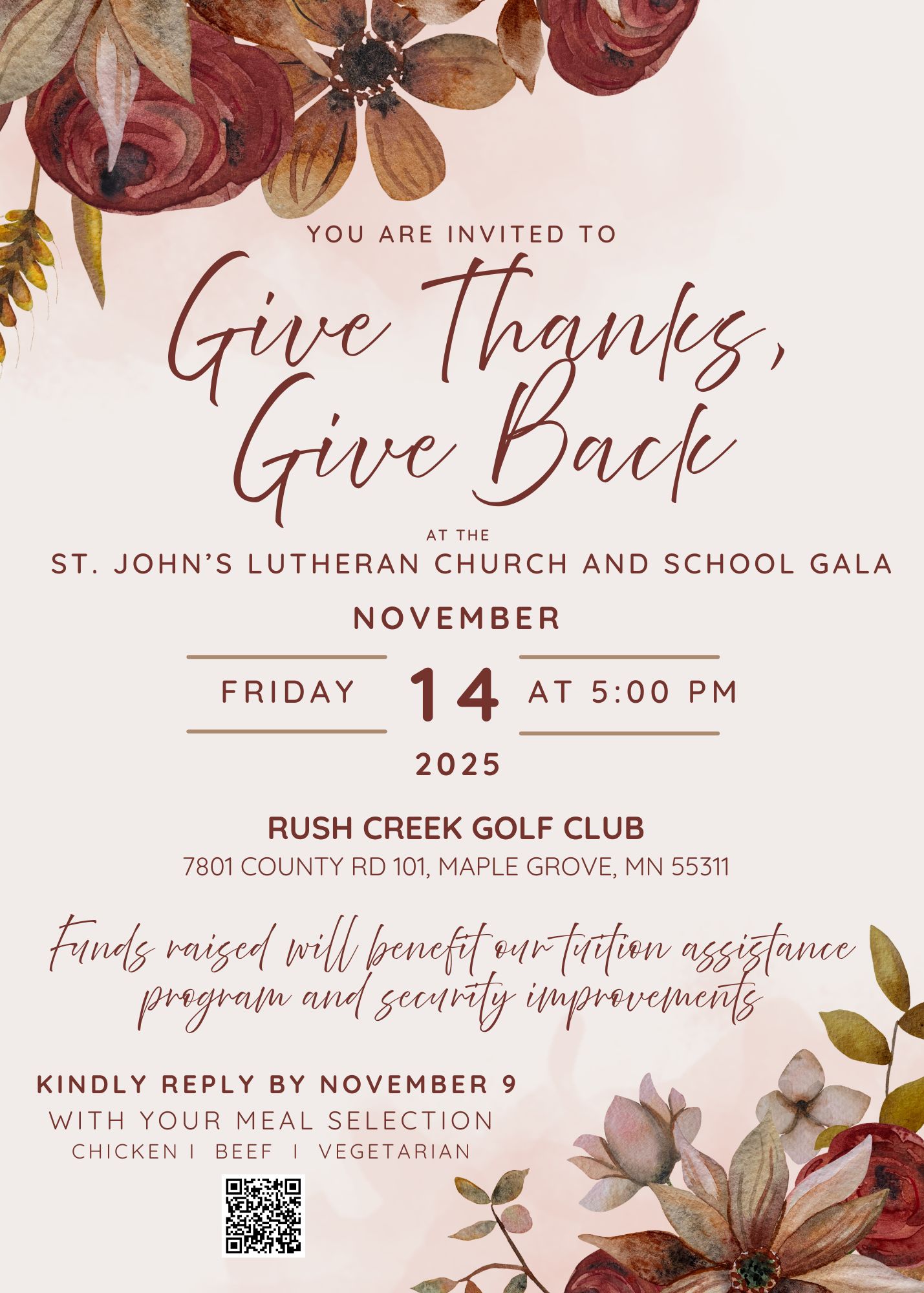 Charity gala invitation with floral design